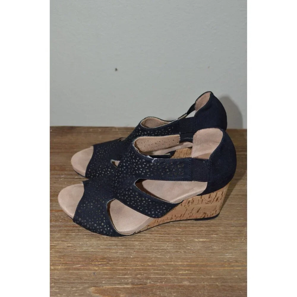 Life Stride Women’s Heidi Slip On Cork Wedge Open Toe Sandals Black Size 9M - Picture 7 of 8